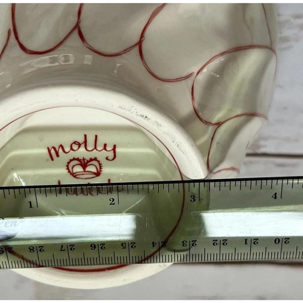 Molly Hatch Footed Bowl Cream Red Holly Christmas Swirl Ceramic 5.5in‎